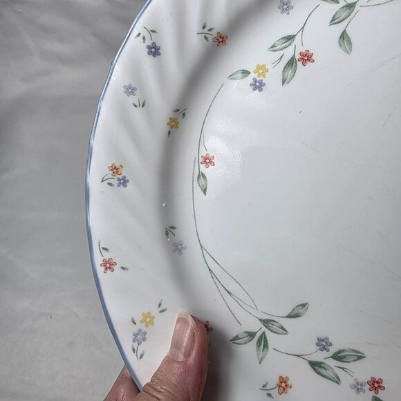 Corelle English Meadow Dinner Plate White Swirl Rim Blue Trim Multicolor Floral - Picture 9 of 14